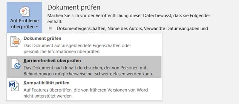 Barrierrefreiheitsüberprüfung mit Word