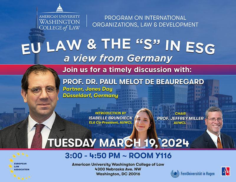 Plakat "EU Law & The "S" in ESG"