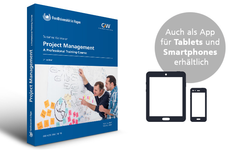 Zwei Männer vor einem Whiteboard stehend. Ein Projektplan ist als Mindmap auf dem Whiteboard gestaltet. Die Männer besprechen den Projektablauf. 