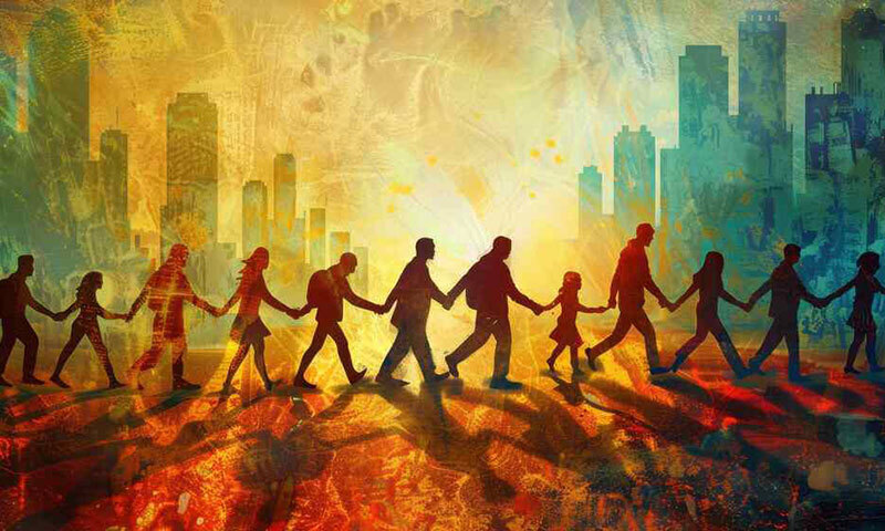 Menschen Hand-in-Hand
