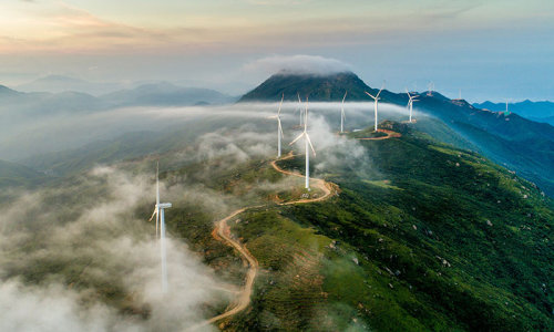 Wind turbines on a hillside