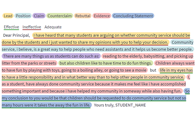 Text with color marking for individual segments