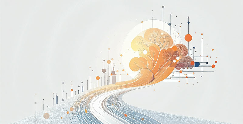 Visual Veranstaltung Vision to Impact, schlängelnder Weg, der in Baum aufgeht