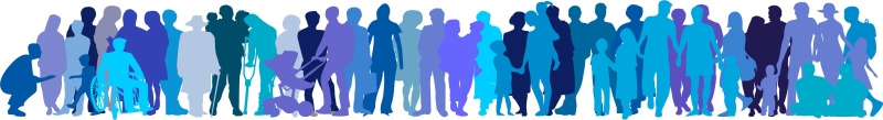 Bunte Silhouette von verschiedenen Menschen in einer Reihe.