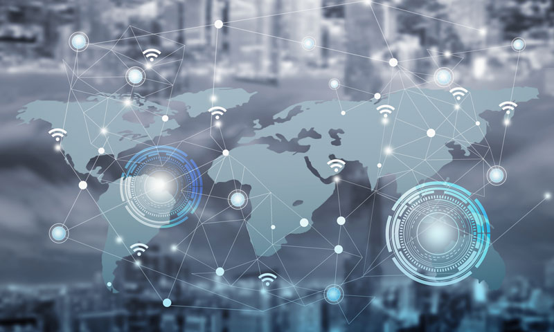 Weltkarte, digitales Kommunikationsnetz, Netzwerk