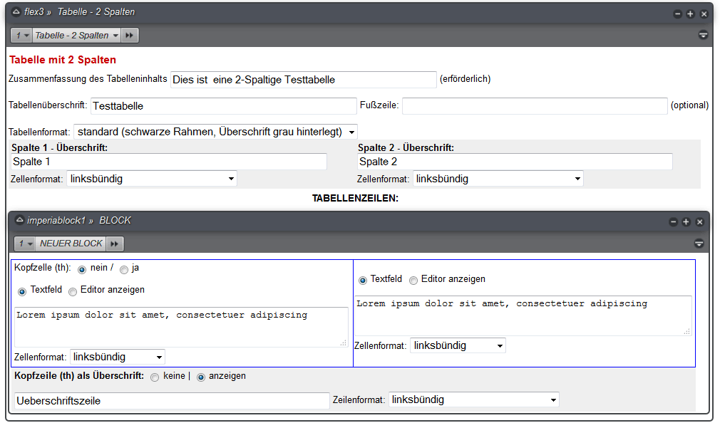 2 spaltige Tabelle Modul