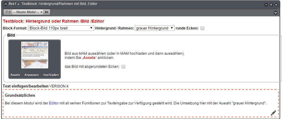Flexmodul:Textblock mit Hintergrund oder Rahmen/Bild/Editor
