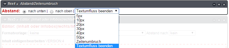 Flexmodul Abstand - Einstellung Zeilenumbruch
