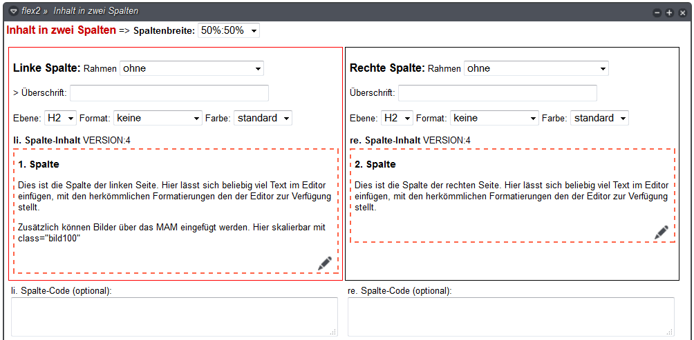 Flexmodul Zwei Spalten Flexmodul Zwei Spalten