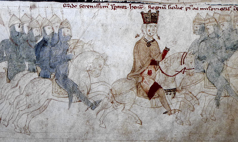 Mittelalterliche Zeichnung von Barbarossa und Gefolge