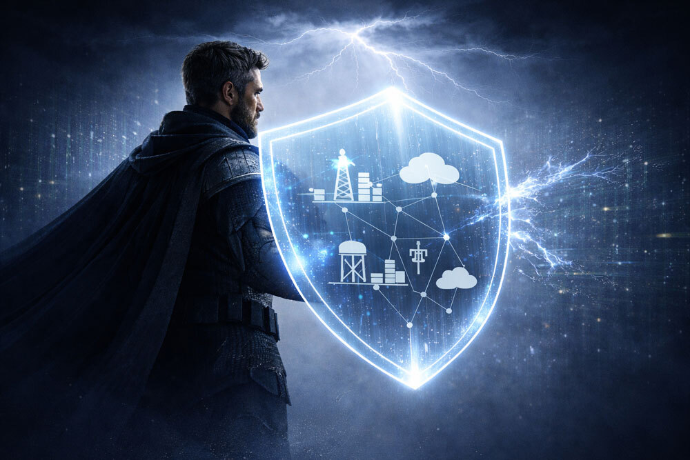 Ein Mann mit einem Schutzschild