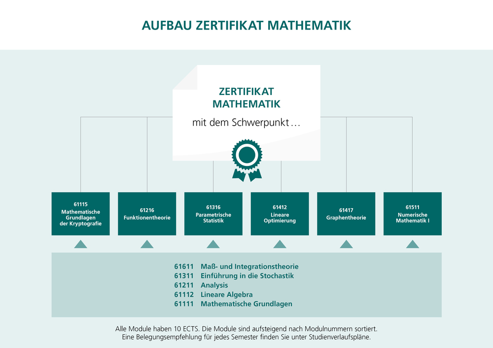 In der Grafik sehen Sie den Aufbau des Studiums, bei dem Sie ein Zertifikat erhalten können.