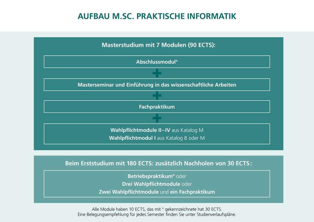 In der Grafik sehen Sie den Aufbau des Studiums. Die Grafik ist von unten nach oben zu lesen.