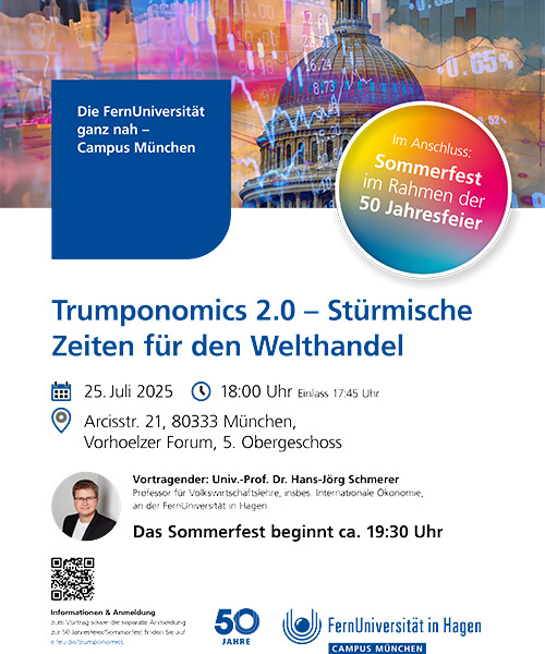 Plakat zum Vortrag „Trumponomics 2.0 - Stürmische Zeiten für den Welthandel“