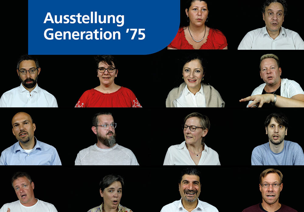 Plakat zur Ausstellung Generation 75 mit mehreren Personen