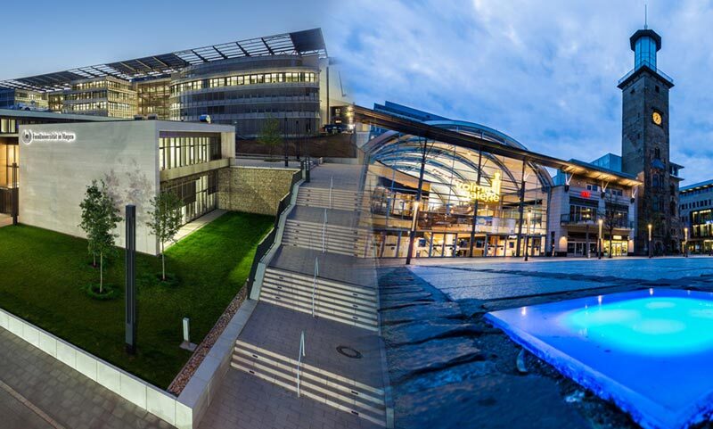 Collage: Campus der FernUniversität und Stadmitte Hagen