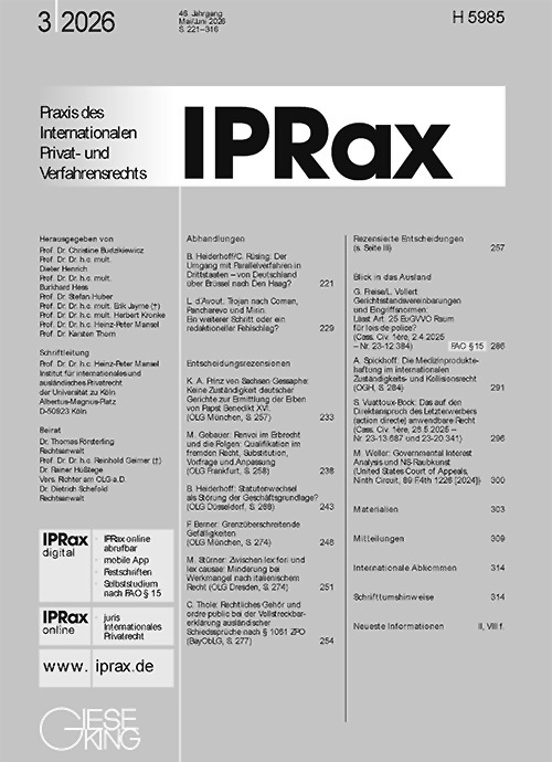 Cover IPRax: Praxis des Internationalen Privat- und Verfahrensrechts