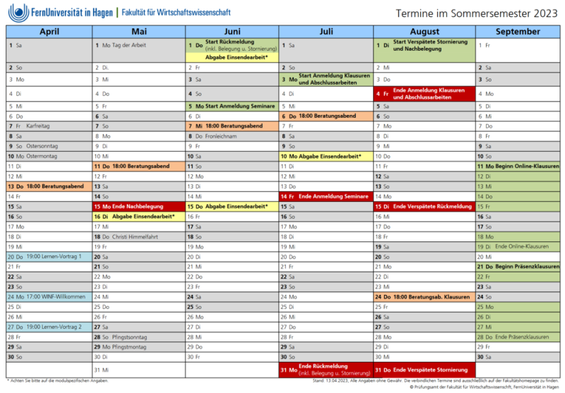 Wiwi Semesterplan Sommersemster 2023