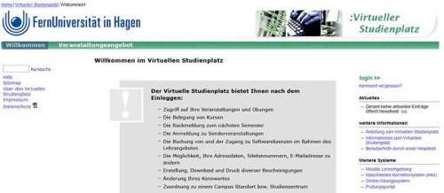 Bildschirmfoto Virtueller Studienplatz 