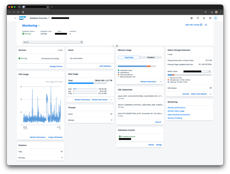 Screenshot aus SAP HANA Cockpit