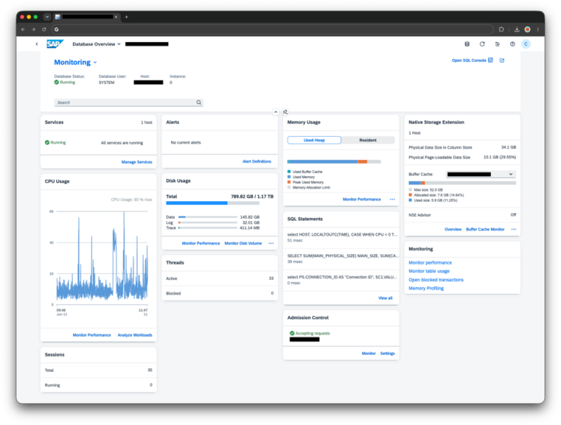 Screenshot aus SAP HANA Cockpit