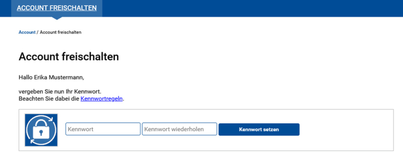 Screenshot mit zwei Eingabefeldern zum setzen und zum Wiederholen eines neuen Kennworts