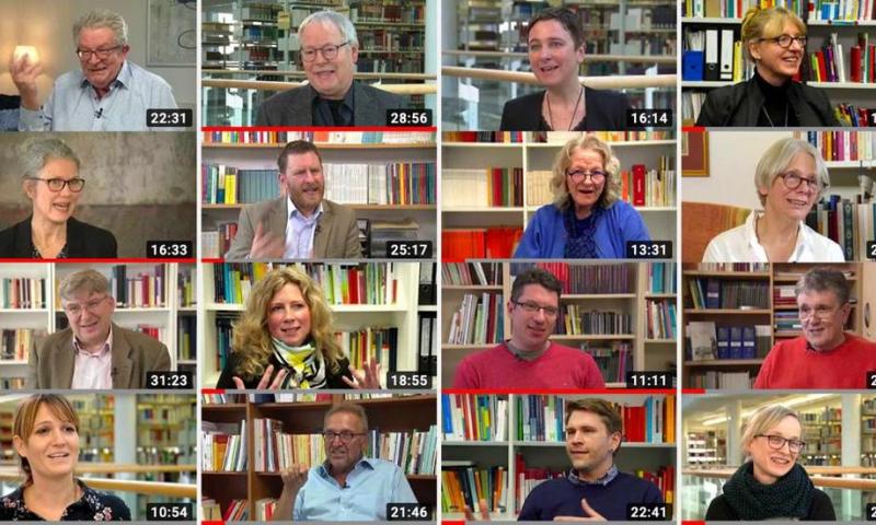 Collage mit Professorinnen und Professoren, die ein Lehrvideo für das Lehrvideoportal aufgenommen haben.