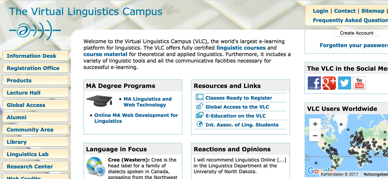 Screenshot Virtual Linguistics Campus