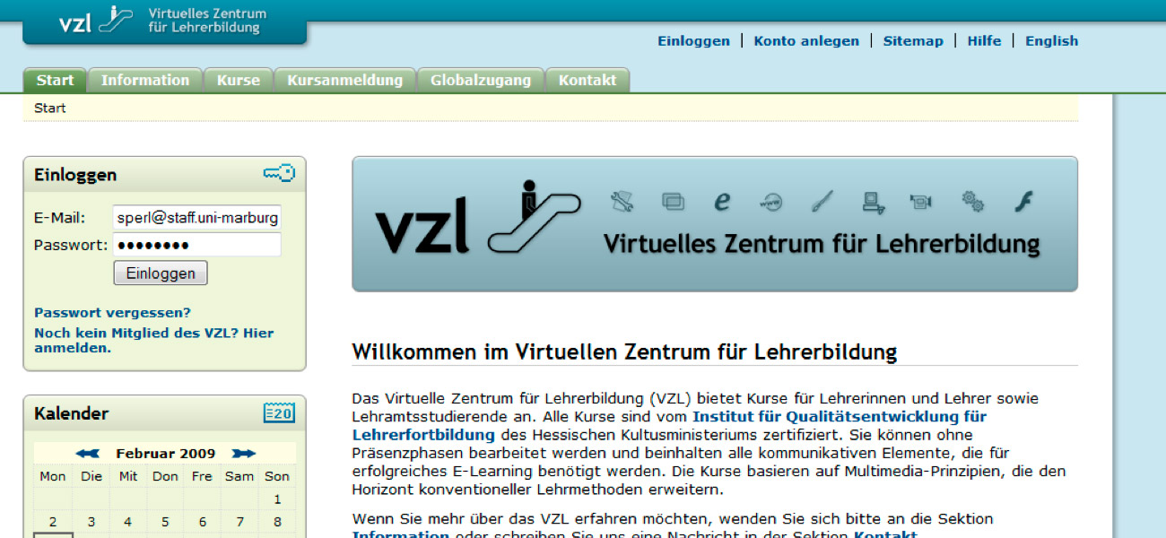 Screenshot Virtuelles Zentrum für Lehrerbildung