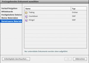 Screenshot Adobe Connect, Gemeinsame Materialien