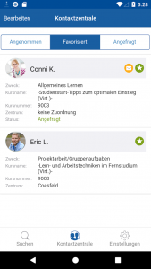 Lerngruppen App Screenshot Kontaktübersicht