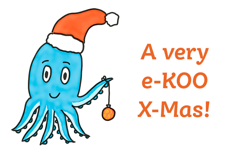 Die e-KOO-Krake mit Weihnachtsmütze und Weihnachtswunsch