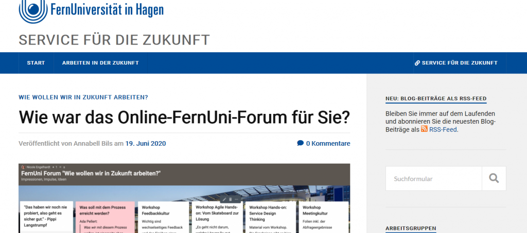 Screenshot des Blogs Service für die Zukunft mit Link zum Feed