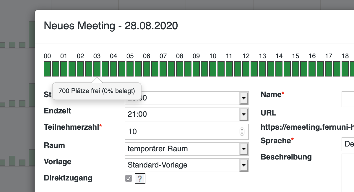 Screenshot Connectportal Meeting buchen