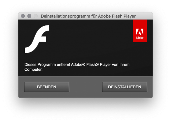 Screenshot Deinstallation Flash