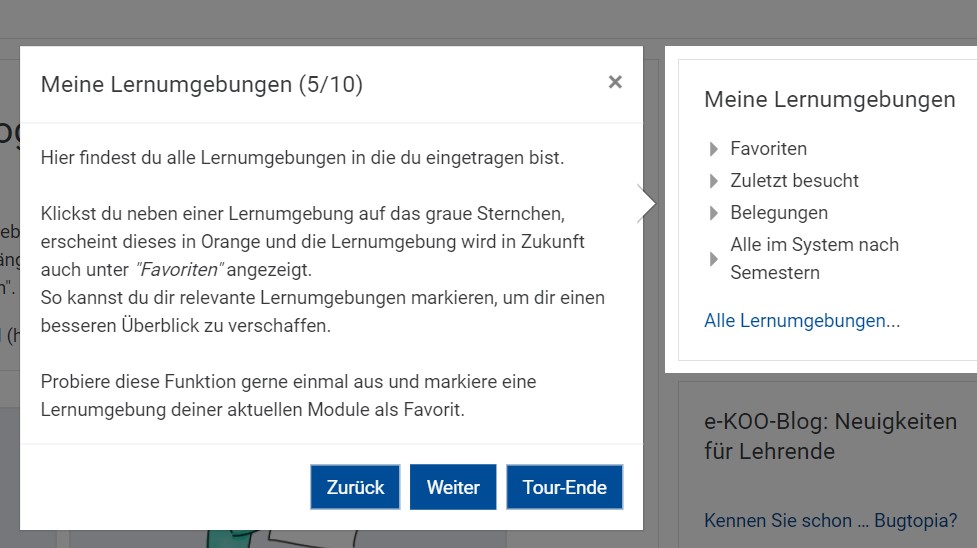 Screenshot eines interaktiven Elements in einer User-Tour: Beispiel Favoriten