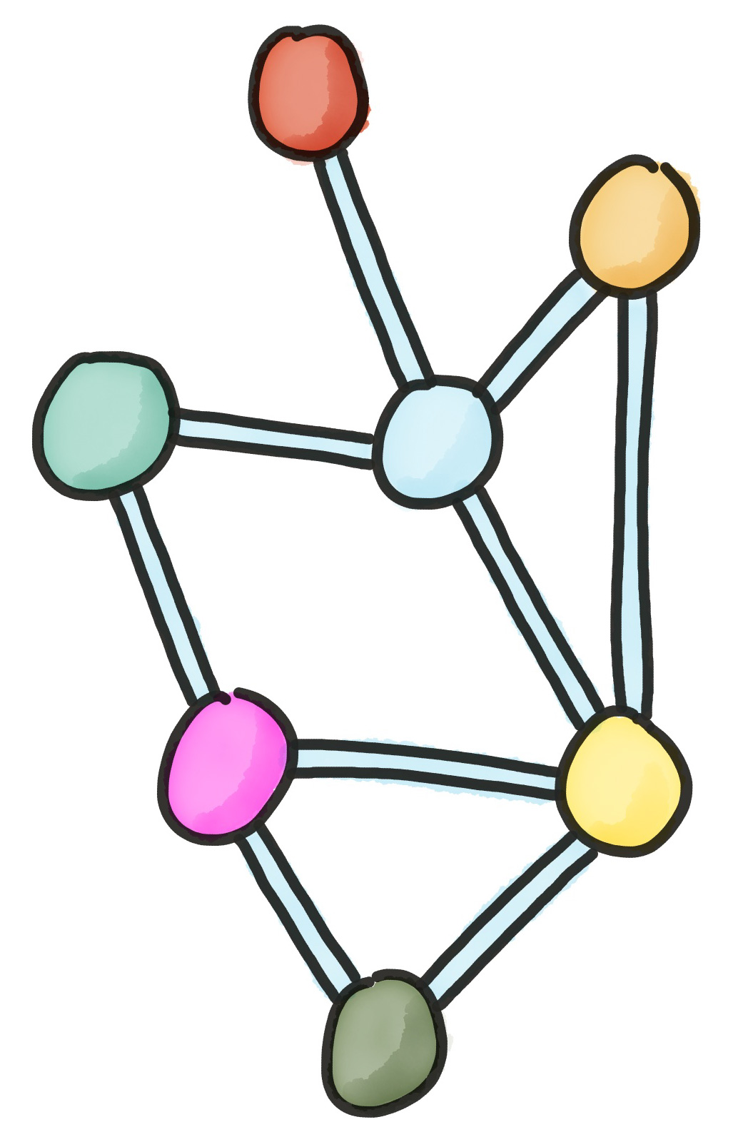 Illustration Netzwerk, verknüpfte bunte Punkte