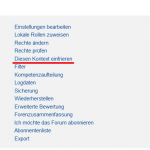 Screenshot von den Einstellungen in einer Moodle Aktivität, wo das Einfrieren von Kontexten für Manager*innen zu finden ist