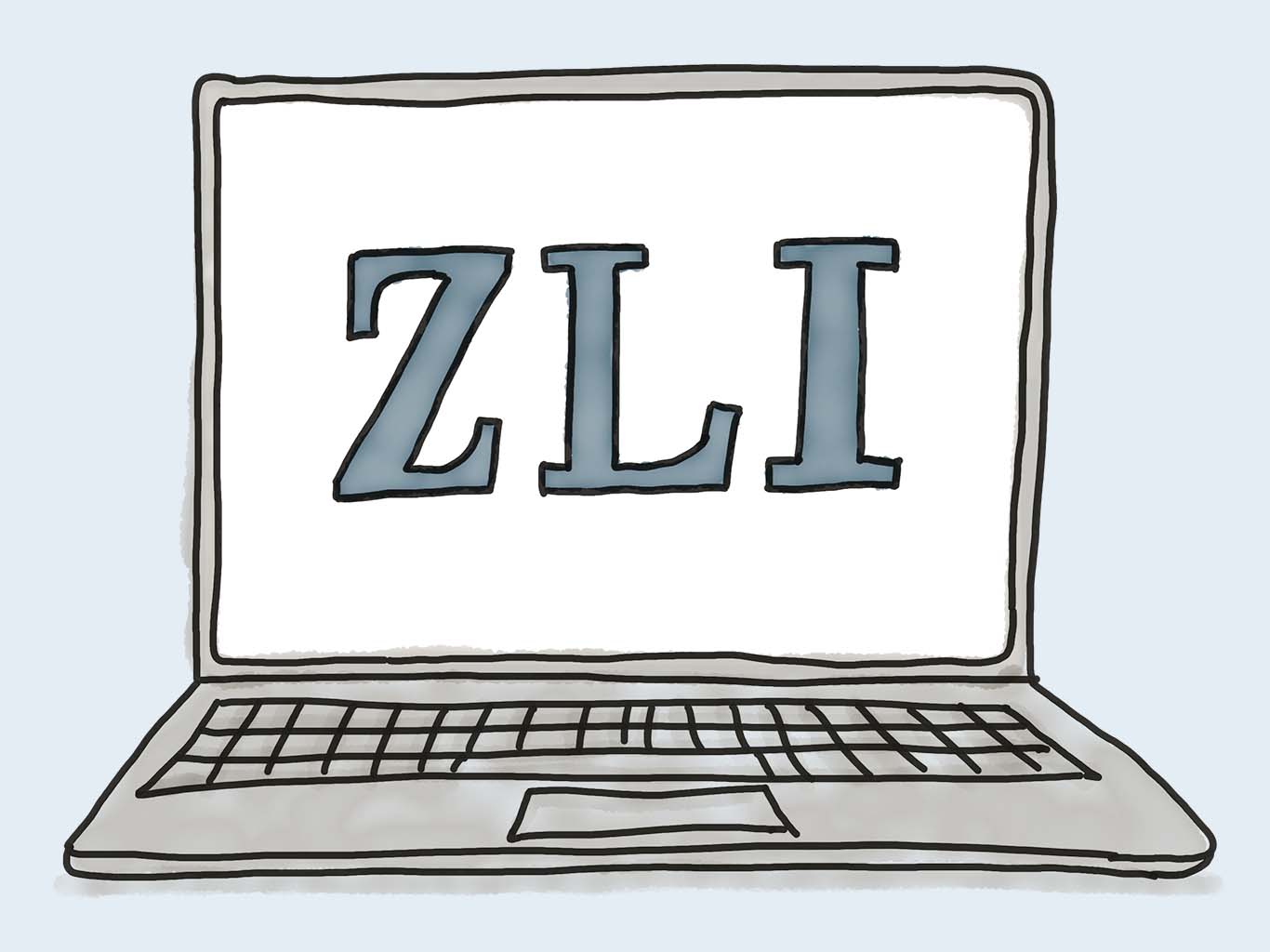 Laptop mit den Buchstaben ZLI auf dem Monitor