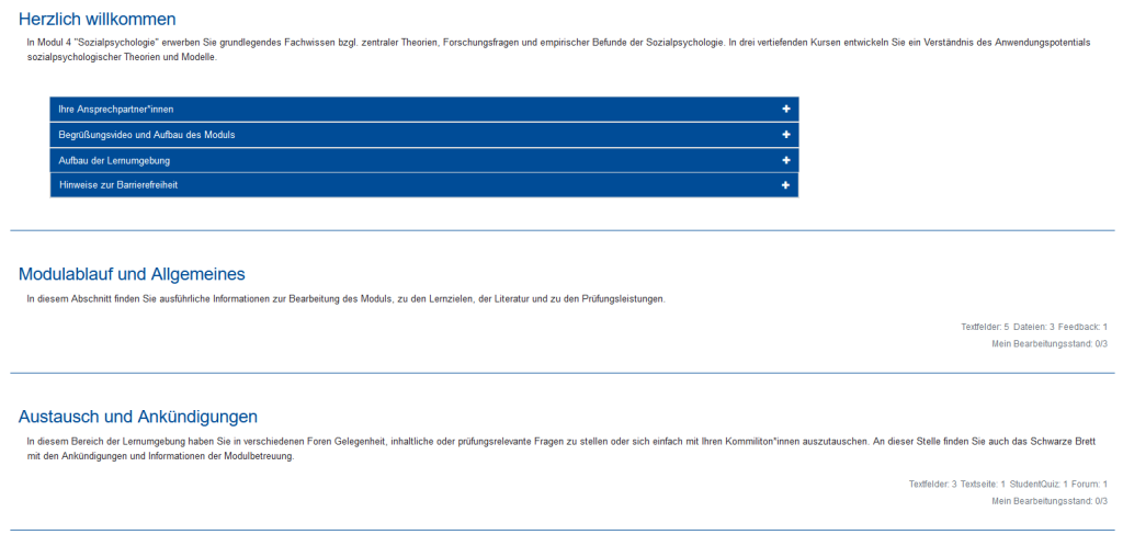 Screenshot der Darstellung der allgemeinen Informationen in der Moodle-Lernumgebung