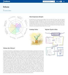 Screenshot der eine Seite aus Mahara mit verschiedenen Reflexionselementen zeigt