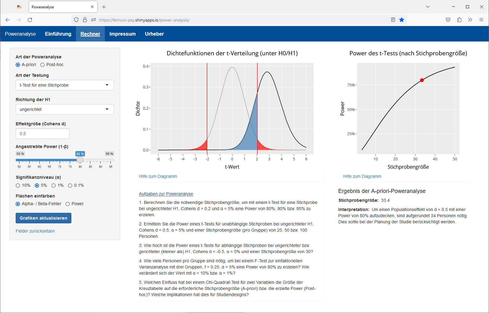 Screenshot einer shiny app im Statistikmodul