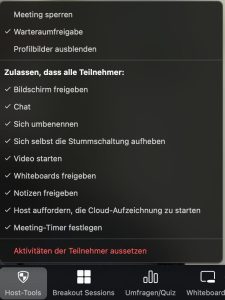 Der Screenshot zeigt die Liste mit Einstellungsmöglichkeiten bei den Host Tools.
