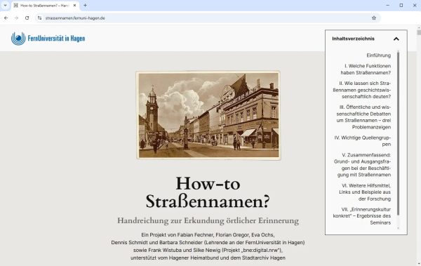 Screenshot der Website "How-to Straßennamen?"