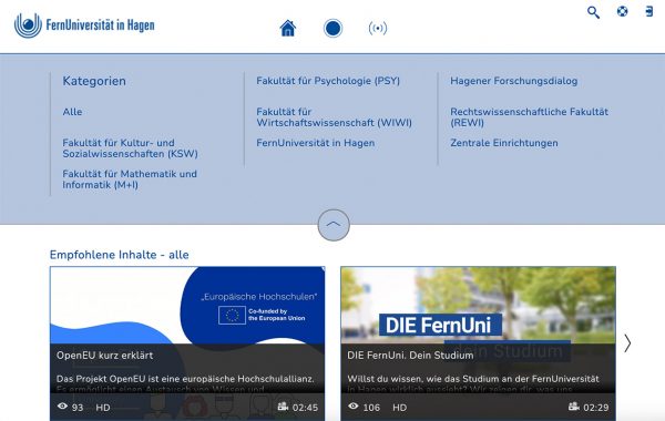 Screenshot der Startseite des Videoportals