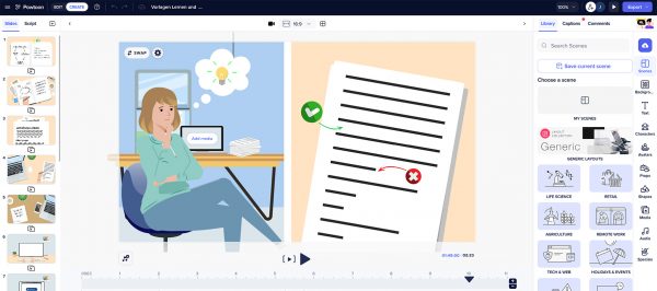 Screenshot der Oberfläche von Powtoon