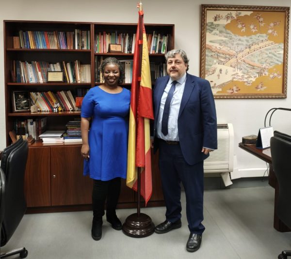 The meeting in Madrid: Dr Prue Goredema of studyFIT with Associate Professor Fernando Val Garijo, UNED Deputy Vice-Rector for International Affairs