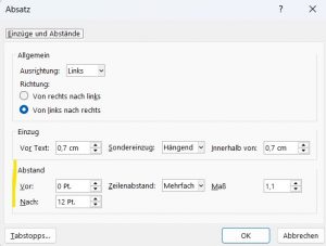 Screenshot Word Absatz