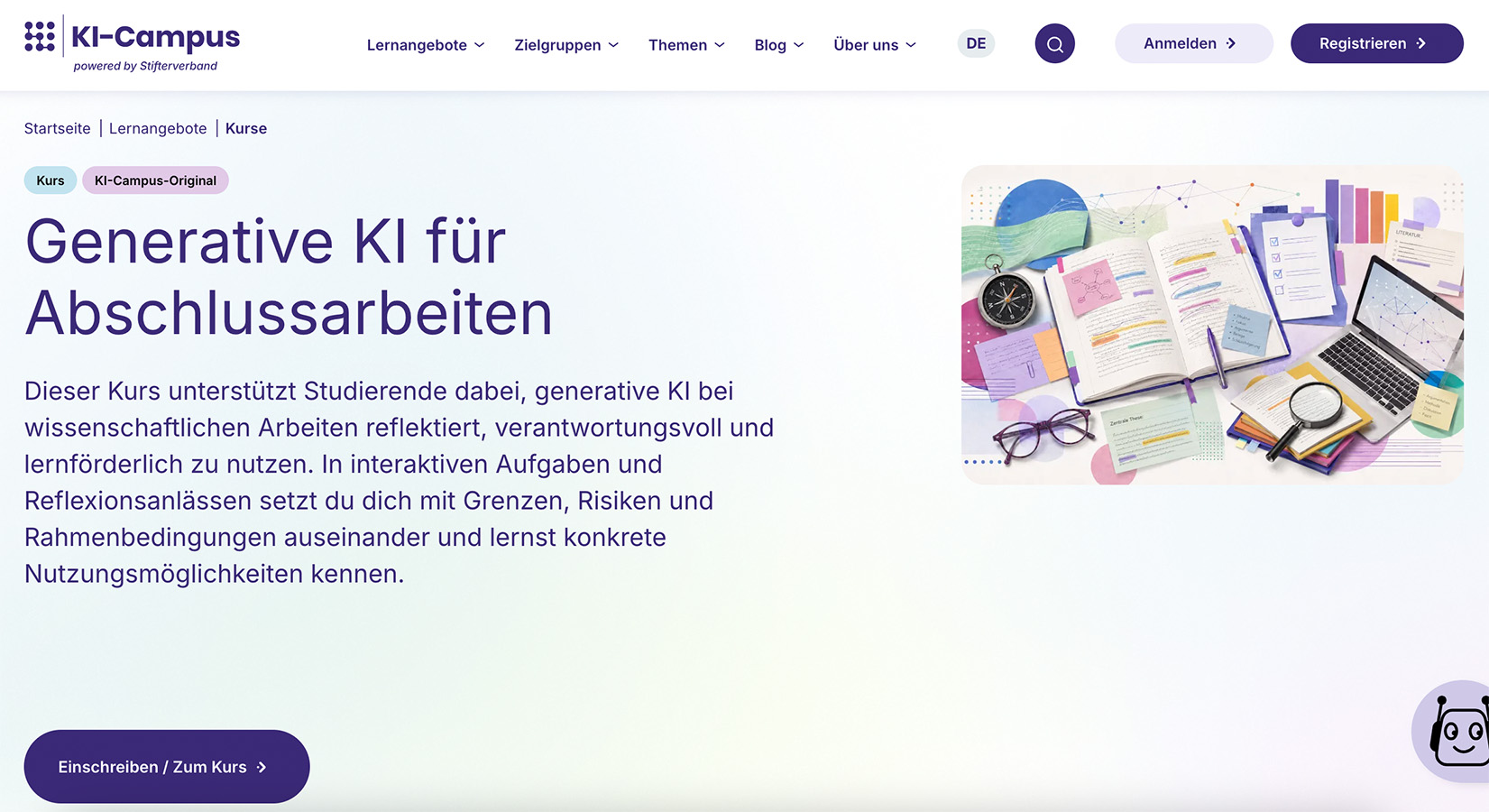 Screenshot der Startseite des Kurses beim KI-Campus