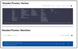 Screenshot: Zoom Weboberfläche Vergleich Header und Footer vorher und nachher